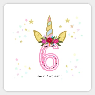 Sixth birthday. Six. Unicorn Birthday invitation. Party invitation Sticker